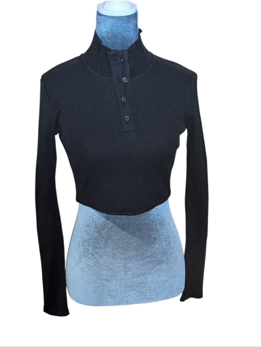 Zara Black Ribbed Crop Mock Turtleneck Top Size Medium